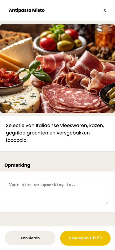 Bestelpagina op telefoon