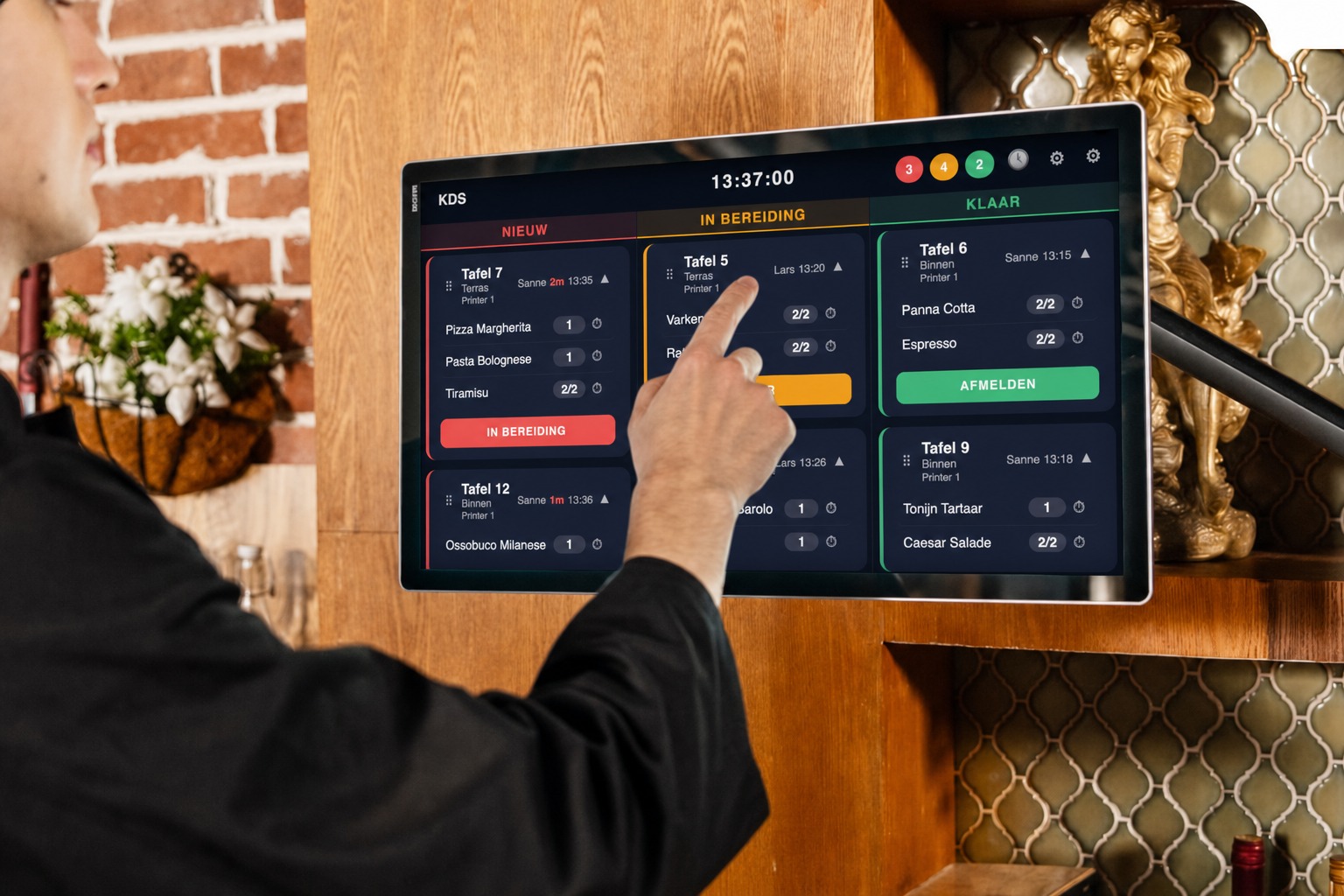 SUNMI FLEX 3 als keukenscherm met de Retaildesk KDS-software