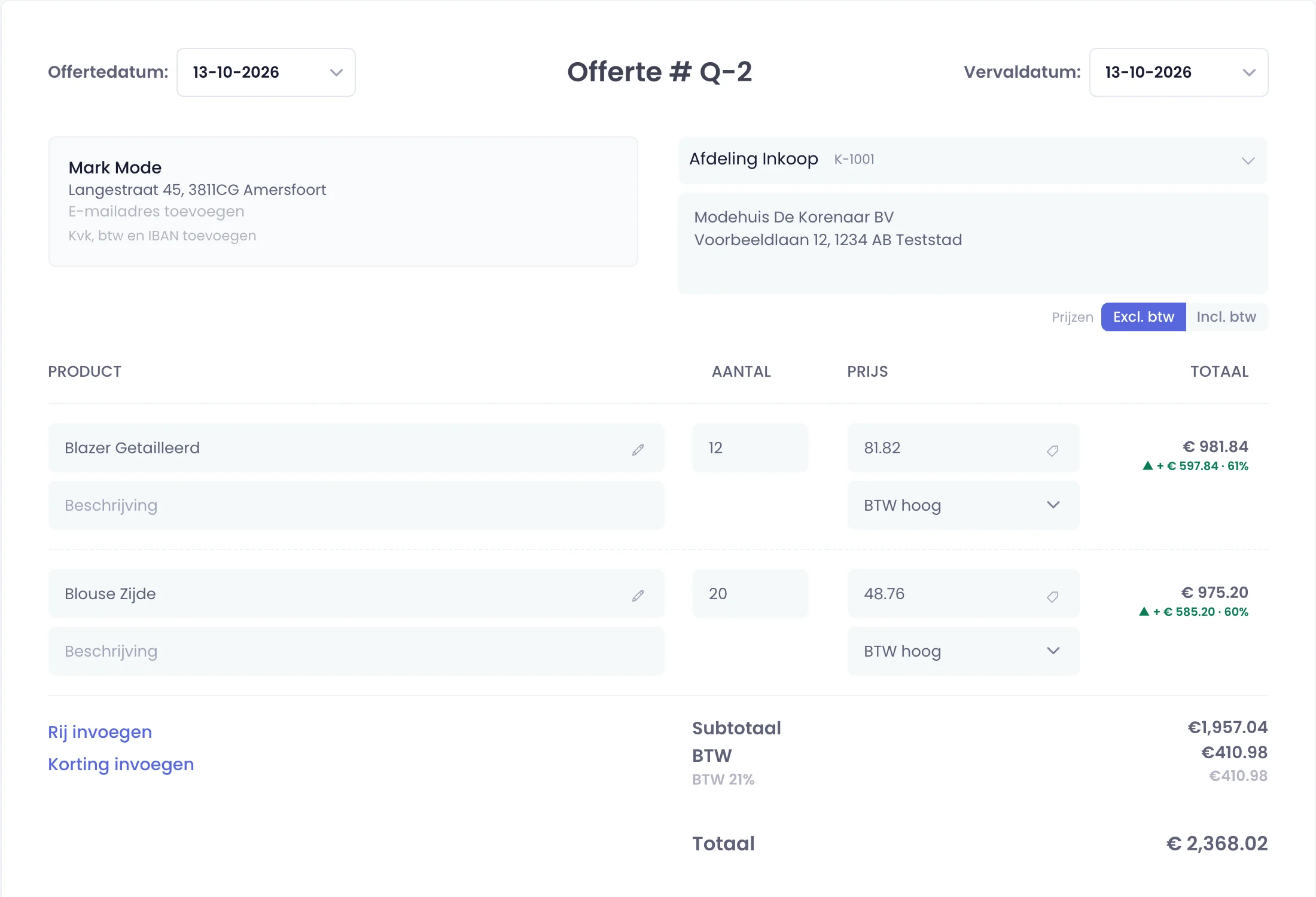Offerte opstellen in de Retaildesk backoffice met klant en productregels