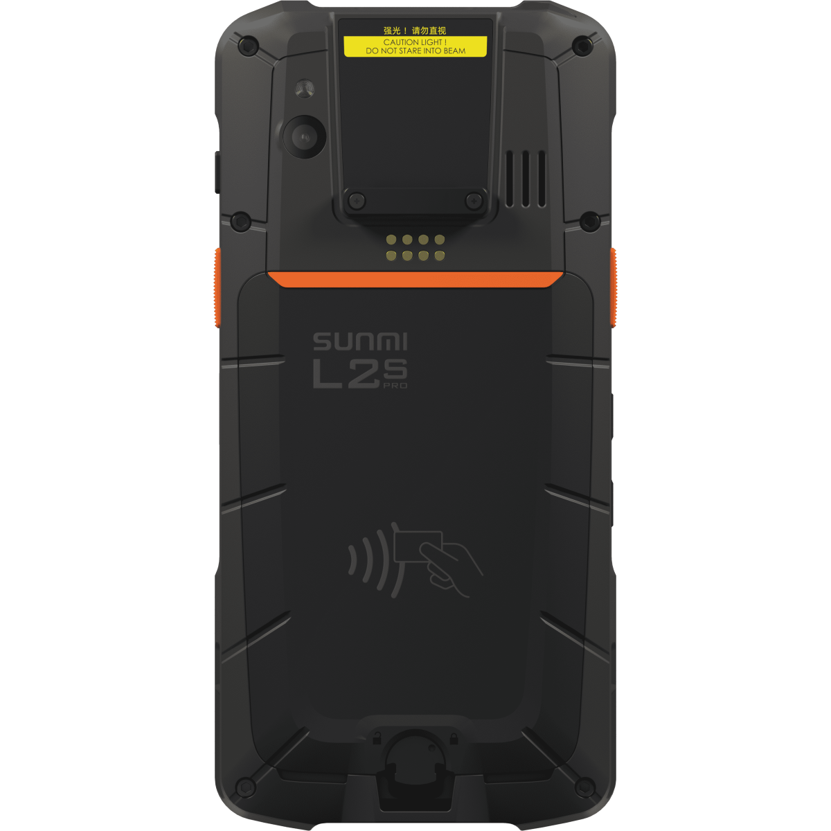 Achterkant van de SUNMI L3 met scanvenster en NFC